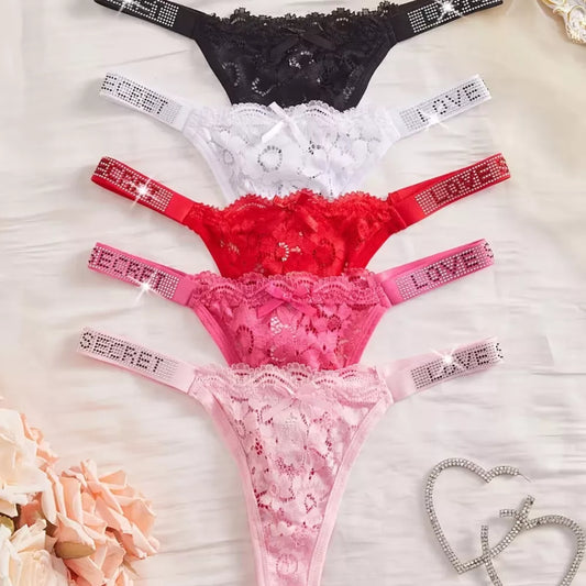 Roselle 5-Piece Lace Low-Waist Thong Set for Women | Soft Seamless Panties