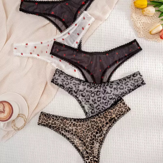 Roselle 5-Pack Printed Mesh Low-Rise Thong Panties for Women | Soft Everyday Briefs