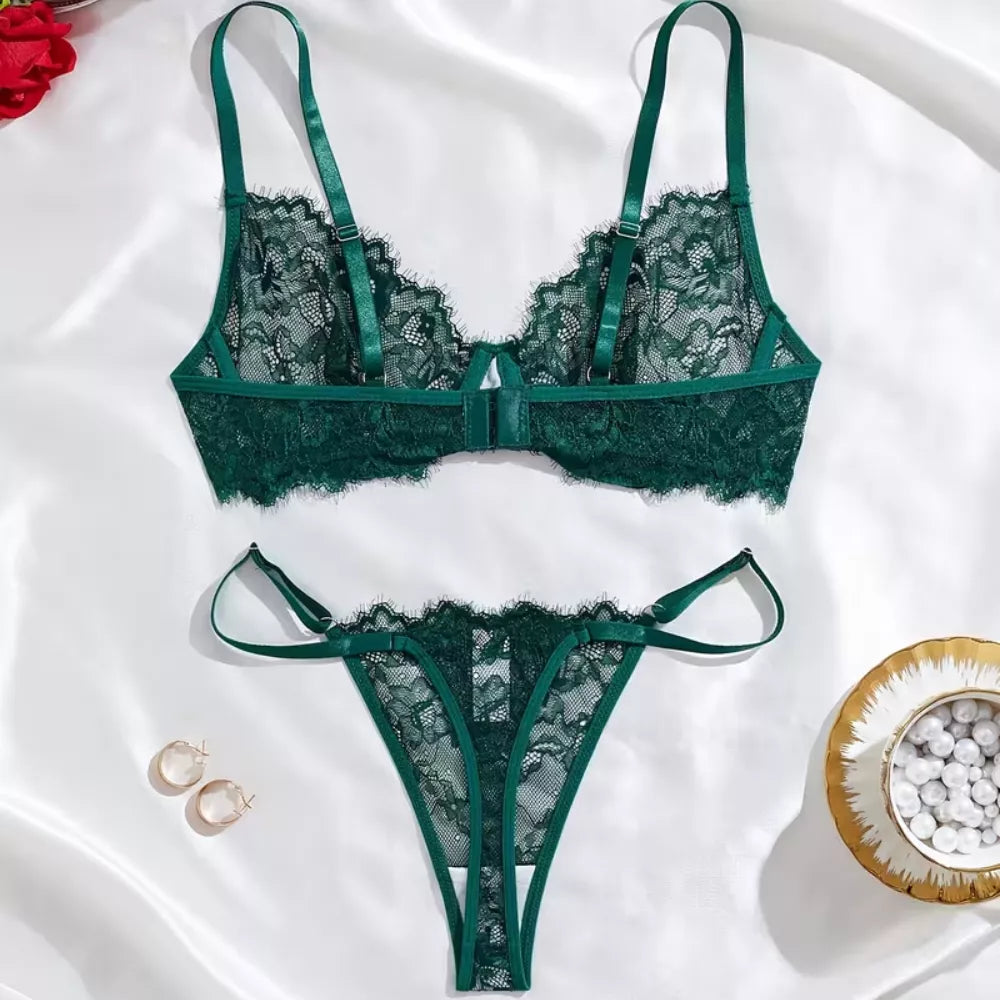 Roselle Elegant Eyelash Lace Bra & Panty Set