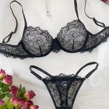 Roselle Elegant Eyelash Lace Bra & Panty Set