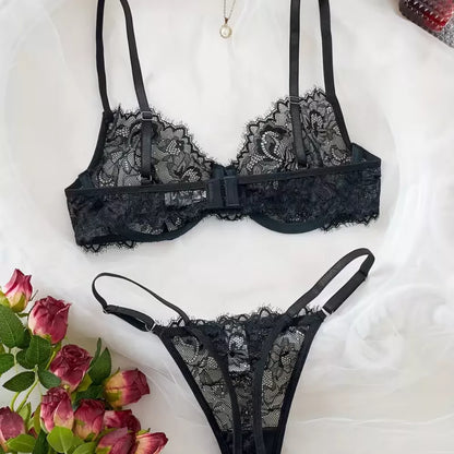 Roselle Elegant Eyelash Lace Bra & Panty Set