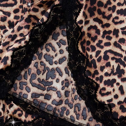Roselle Wild Luxe Leopard Satin Nightwear Set | 2-Piece Lace Robe & Slip Dress
