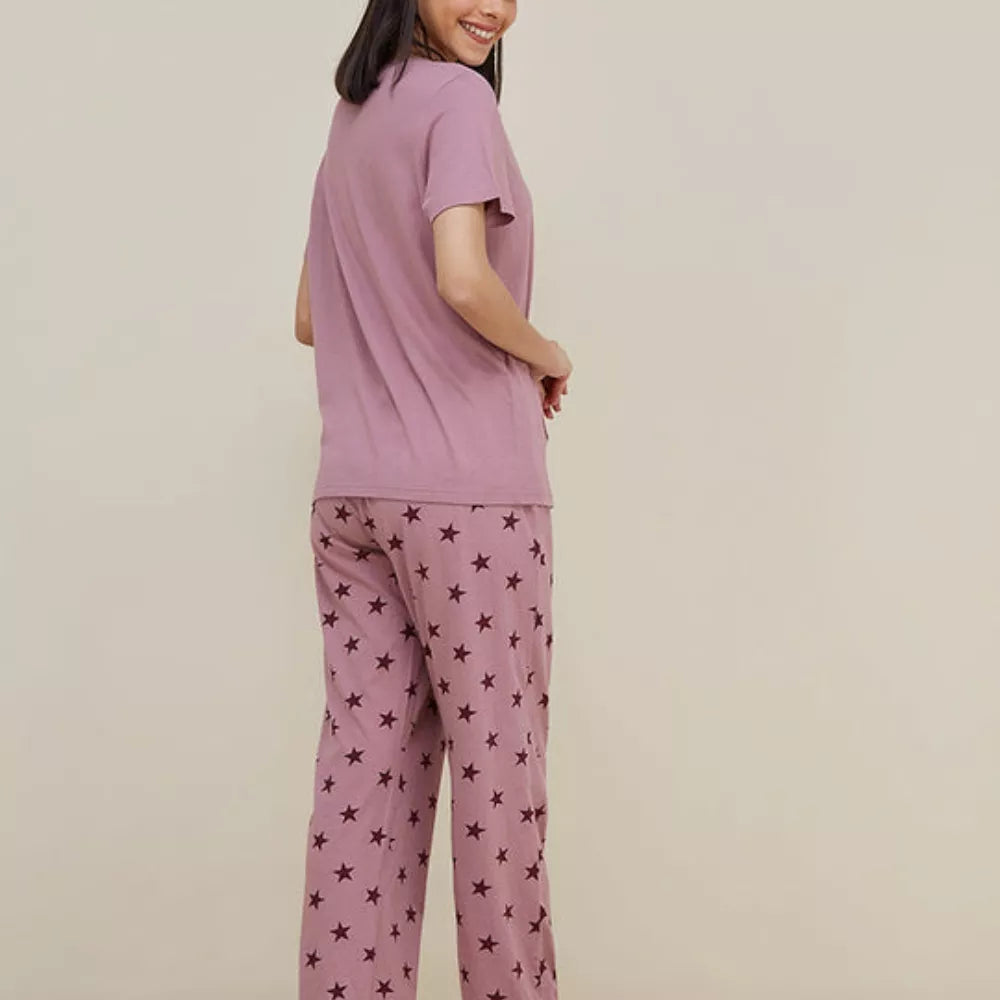 Roselle Love Sleep Cotton Night Suit | Women's 2-Piece Printed T-Shirt & Pajama Set