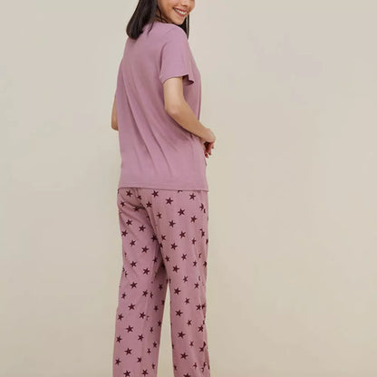 Roselle Love Sleep Cotton Night Suit | Women's 2-Piece Printed T-Shirt & Pajama Set