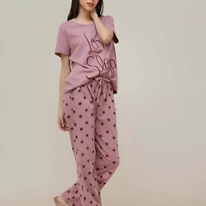 Roselle Love Sleep Cotton Night Suit | Women's 2-Piece Printed T-Shirt & Pajama Set