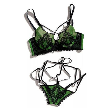 Roselle Premium Padded Wired Bra & Panty Set – Elegant Green Collection