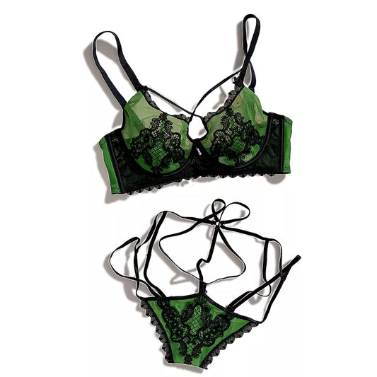 Roselle Premium Padded Wired Bra & Panty Set – Elegant Green Collection
