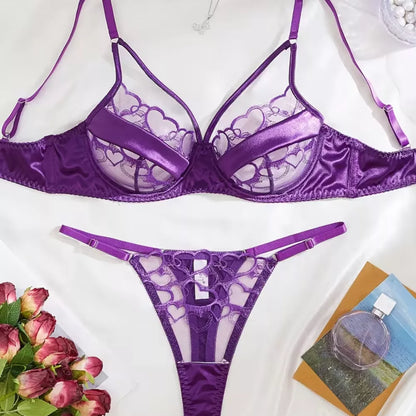 Roselle Elegant Embroidered Underwired Bra & Brief Set – Deep Purple