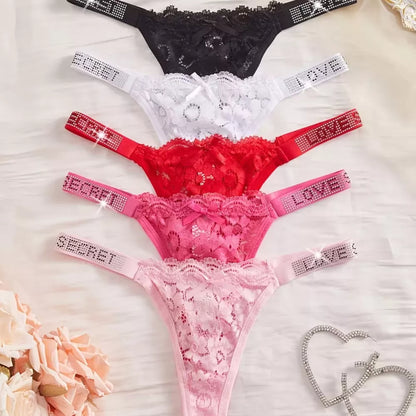 Roselle 5-Piece Lace Low-Waist Thong Set for Women | Soft Seamless Panties