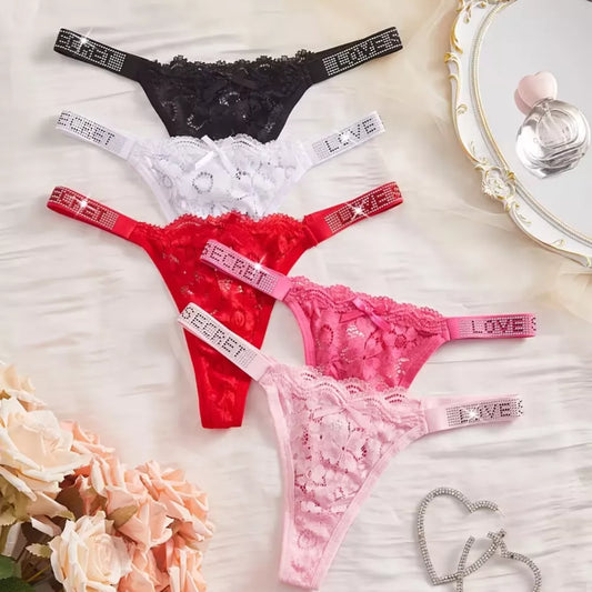 Roselle 5-Piece Lace Low-Waist Thong Set for Women | Soft Seamless Panties