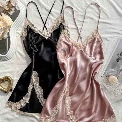 Roselle Luxe Satin Lace Nightdress Set | 2-Piece Women's Satin Sleepwear