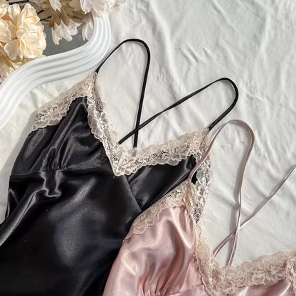Roselle Luxe Satin Lace Nightdress Set | 2-Piece Women's Satin Sleepwear